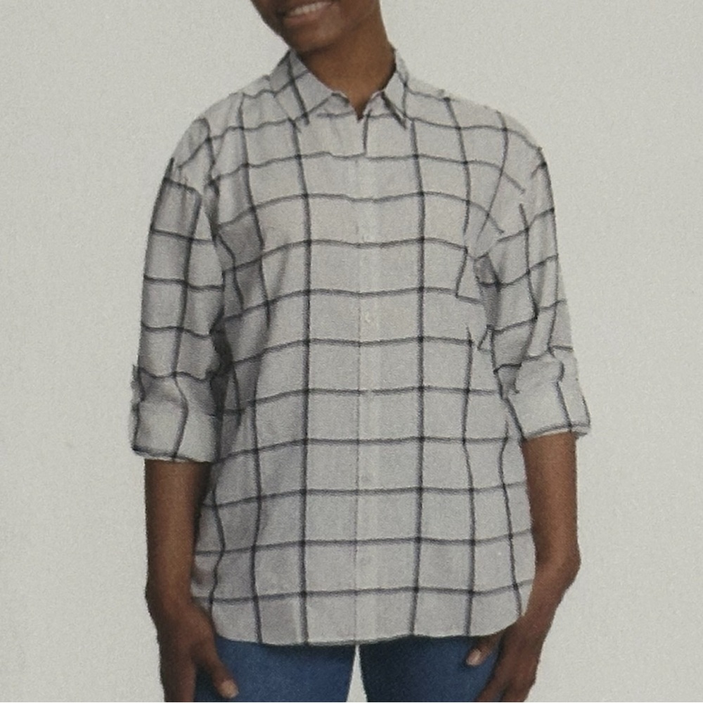 NWT Gloria Vanderbilt White Checkered Button Up Top Size XXL - Picture 2 of 5